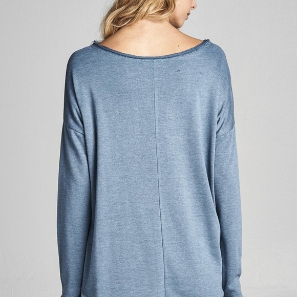 Oversized Drop Sleeve Side Tie Top Blue - Picture 4 of 5